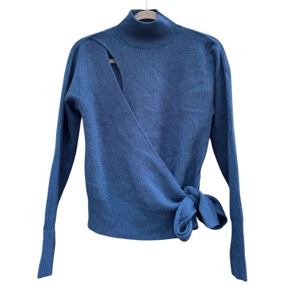 InCashmere Women's Teal Wrap Strap High Neck 100% Cashmere Sweater Top Medium